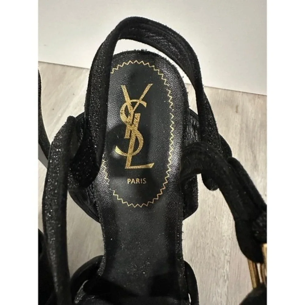 Yves Saint Laurent YSL Tribute Glitter Platform Sandals Heels Black Size 39-8.5 - Picture 6 of 12